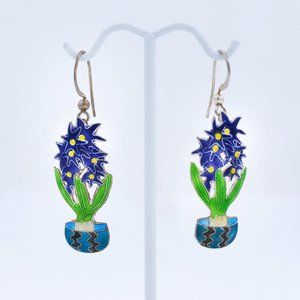 Zarah 925 Sterling Silver Enamel Vintage Forget Me Not Flower Earrings